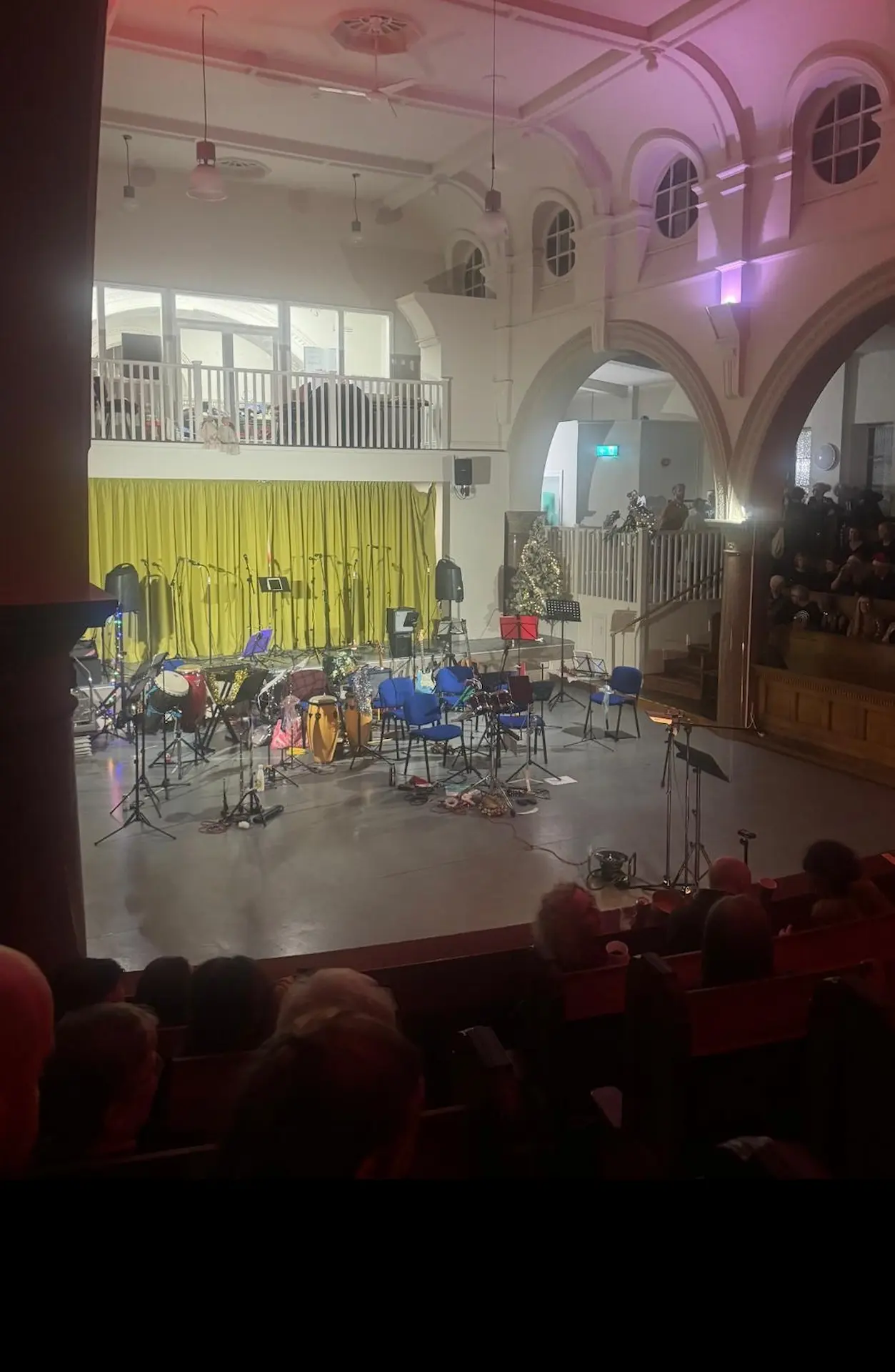 View of the instrument setup for a live choir recital.