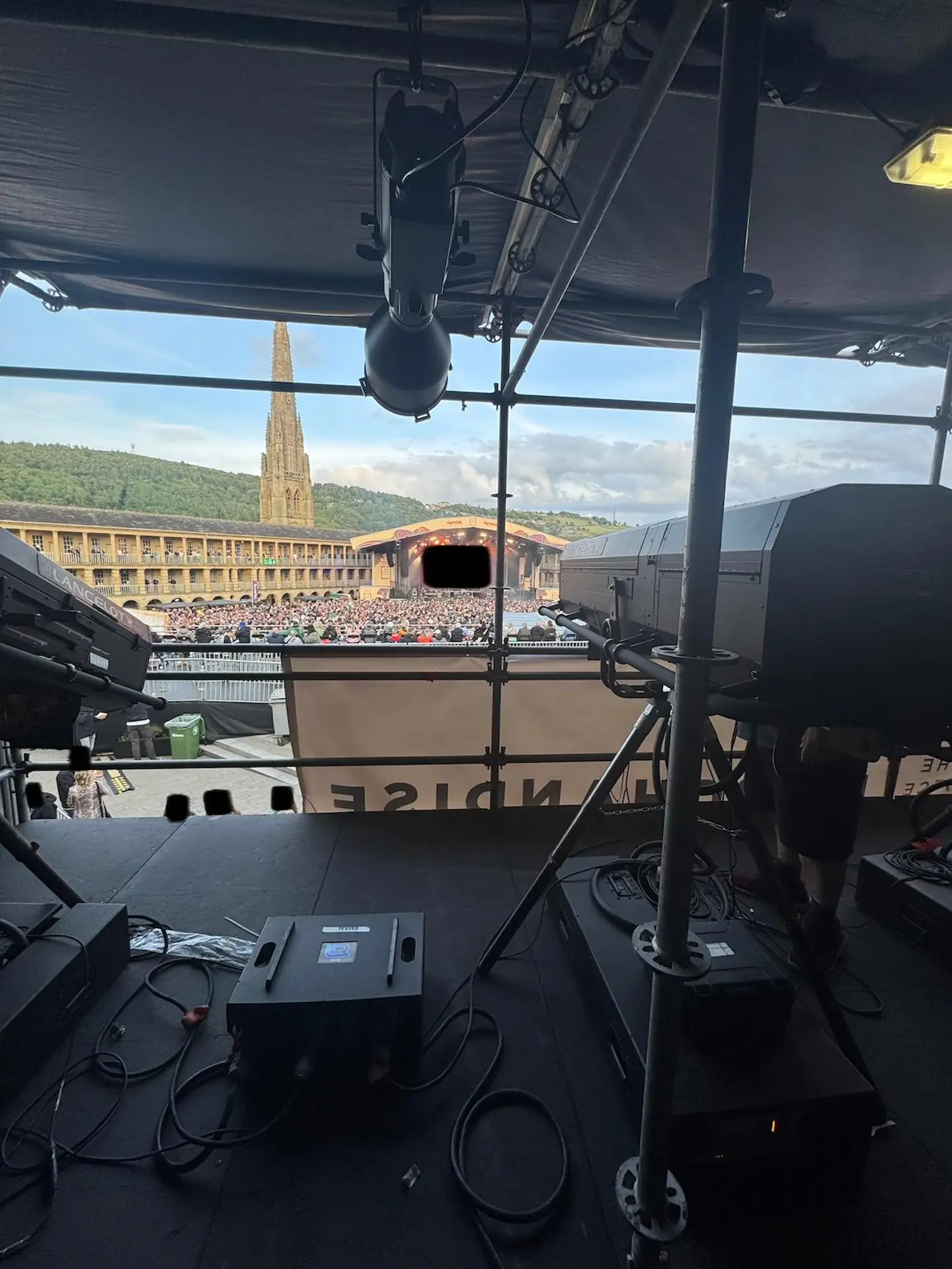 View from a lighting rig at one of the many gigs I've worked at, at the Piece Hall, Halifax UK.
