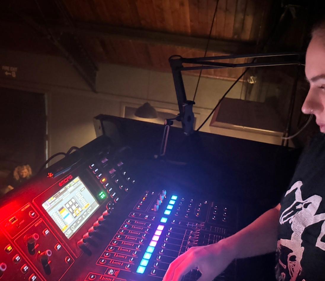 Side view of Emily mixing